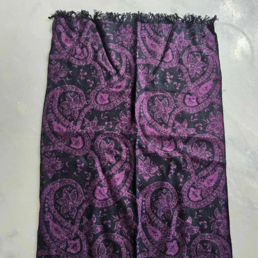 Purple Paisley Scarf‎ with Fringe Women's Fashion Accessory